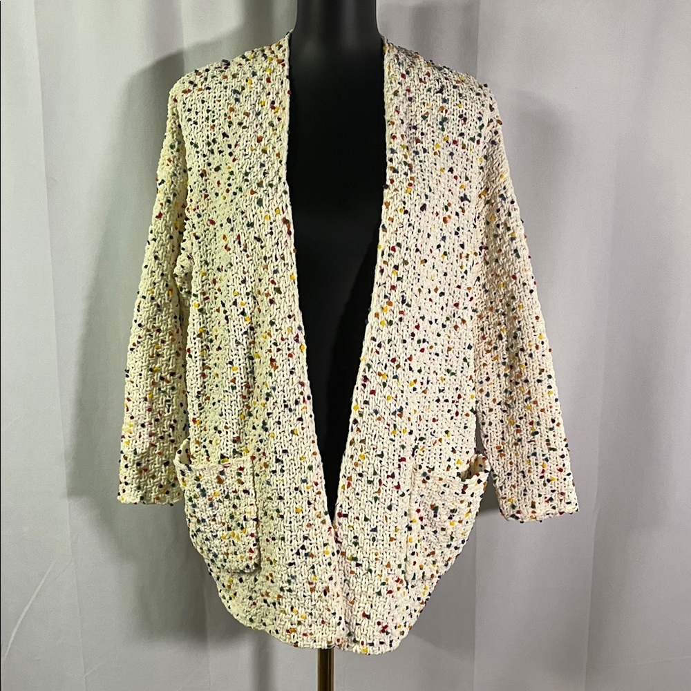 Moon & Madison Ivory Confetti Knit Long Sleeve Open Front Cardigan